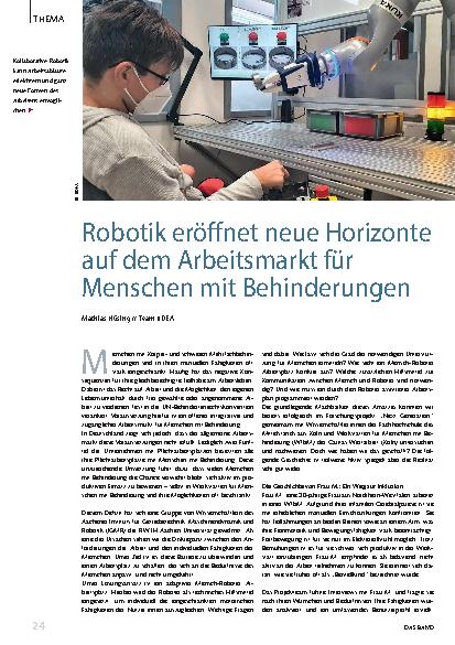 Vorschauseite 1: Robotik eröffnet neue Horizonte auf dem Arbeitsmarkt für Menschen mit Behinderungen.