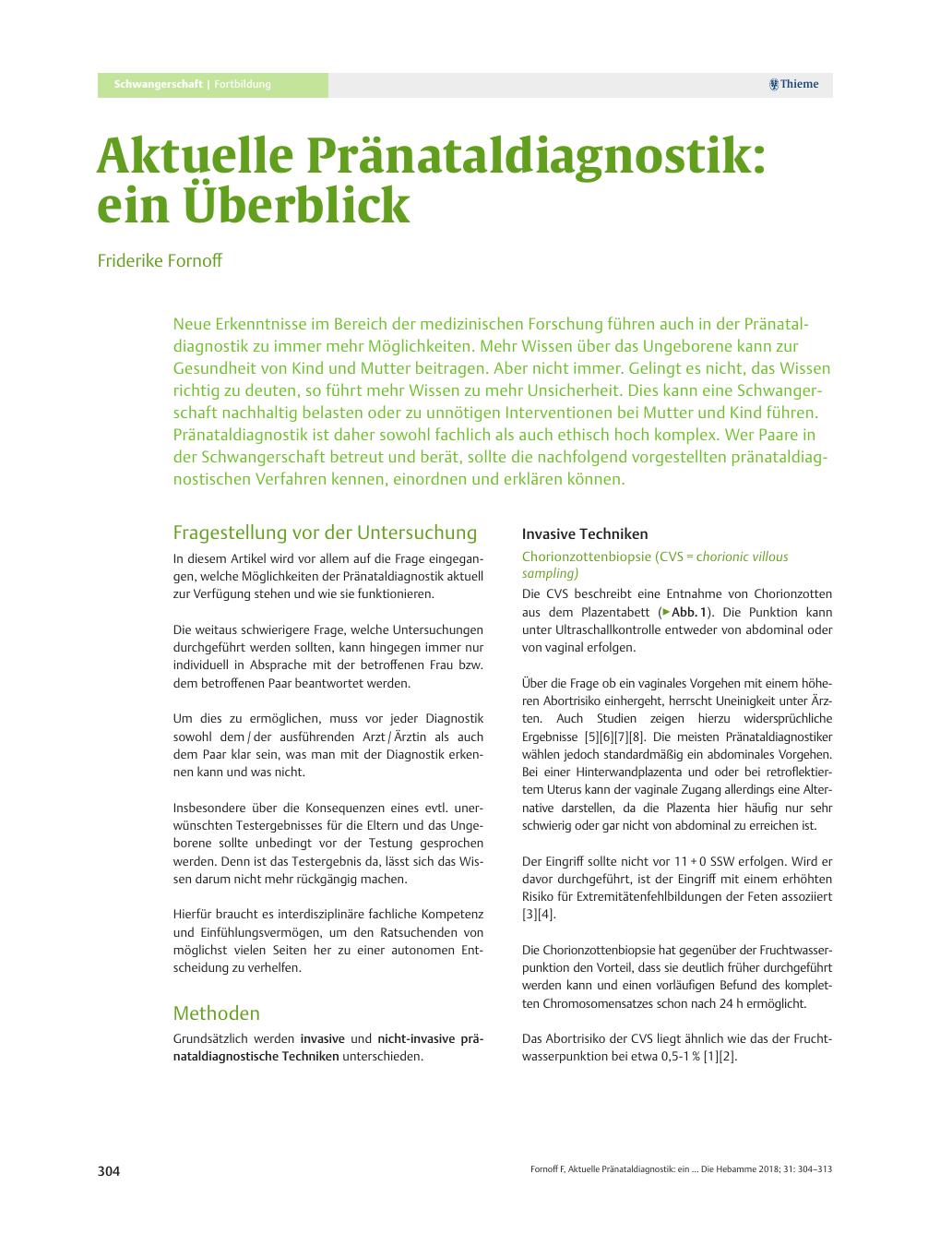 Vorschauseite 1: Aktuelle Pränataldiagnostik: ein Überblick
