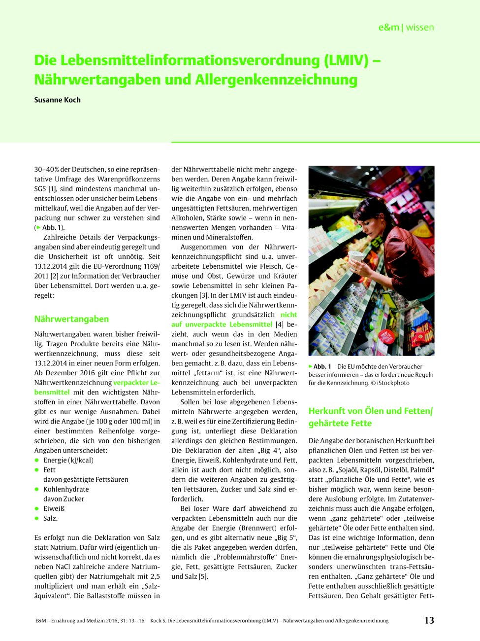 Vorschauseite 1: Die Lebensmittelinformationsverordnung (LMIV) – Nährwertangaben und Allergenkennzeichnung