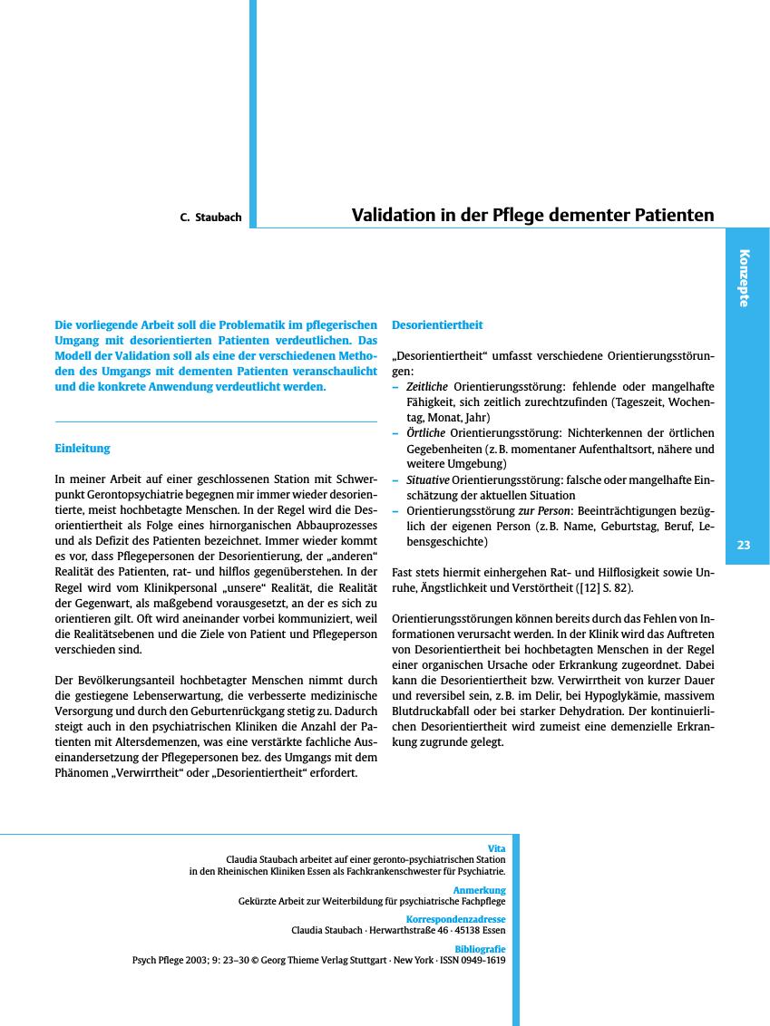 Vorschauseite 1: Validation in der Pflege dementer Patienten