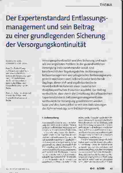 Vorschauseite 1: Der Expertenstandard Entlassungsmanagement und sein Beitrag zu einer grundlegenden Sicherung der Versorgungskontinuität