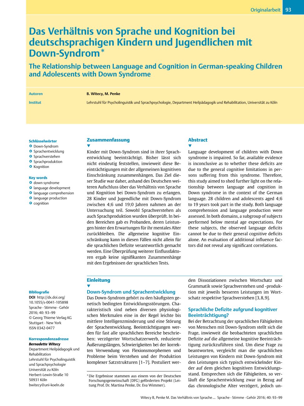 Vorschauseite 1: Das Verhältnis von Sprache und Kognition bei deutschsprachigen Kindern und Jugendlichen mit Down-Syndrom