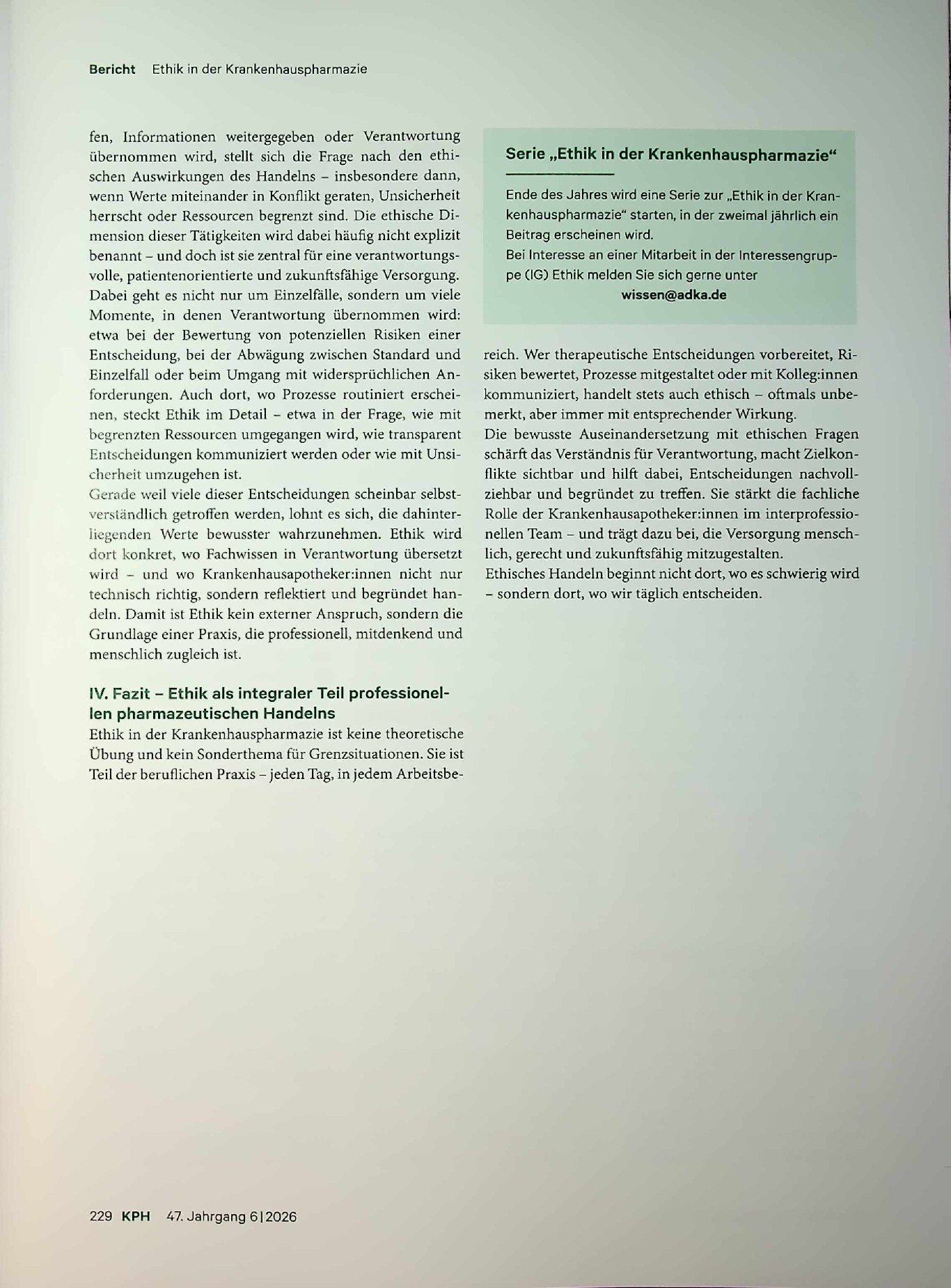 Vorschauseite 4: Impulse und Perspektiven. Abschlussbericht der Projektgruppe Ethik in der Krankenhauspharmazie