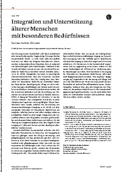 Vorschauseite 1: Integration und Unterstützung älterer Menschen mit besonderen Bedürfnissen