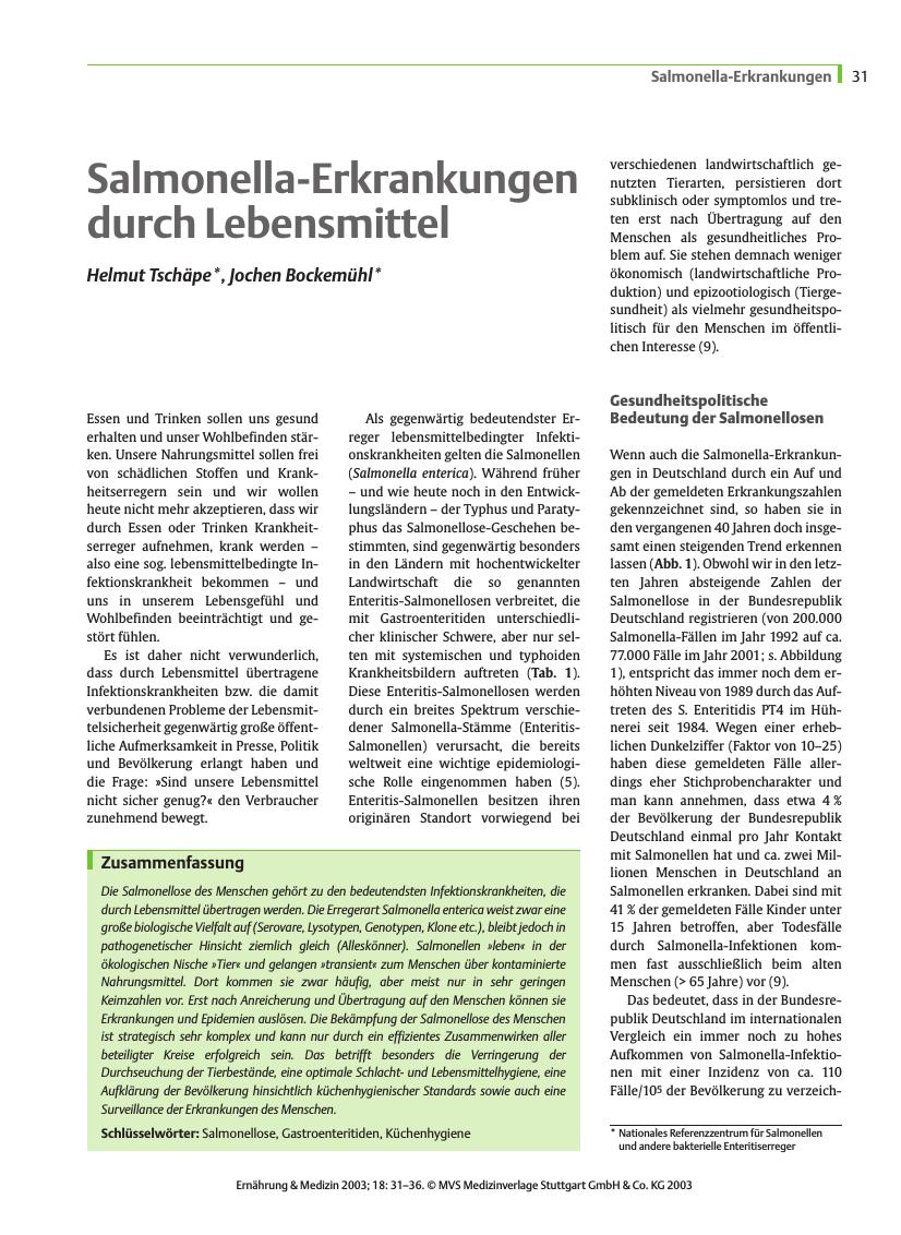 Vorschauseite 1: Salmonella-Erkrankungen durch Lebensmittel