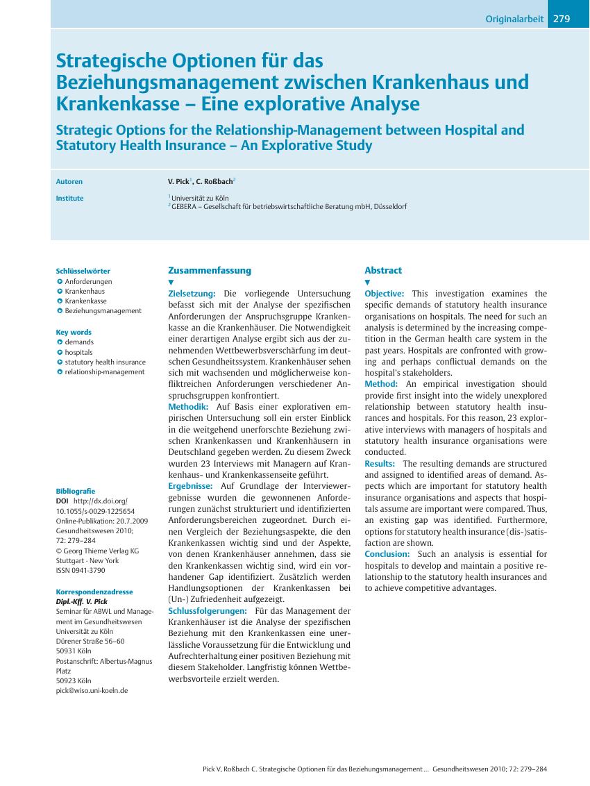 Vorschauseite 1: Strategische Optionen für das Beziehungsmanagement zwischen Krankenhaus und Krankenkasse – Eine explorative Analyse