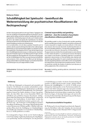 Vorschauseite 1: Schuldfähigkeit bei Spielsucht – beeinflusst die Weiterentwicklung der psychiatrischen Klassifikationen die Rechtsprechung?
