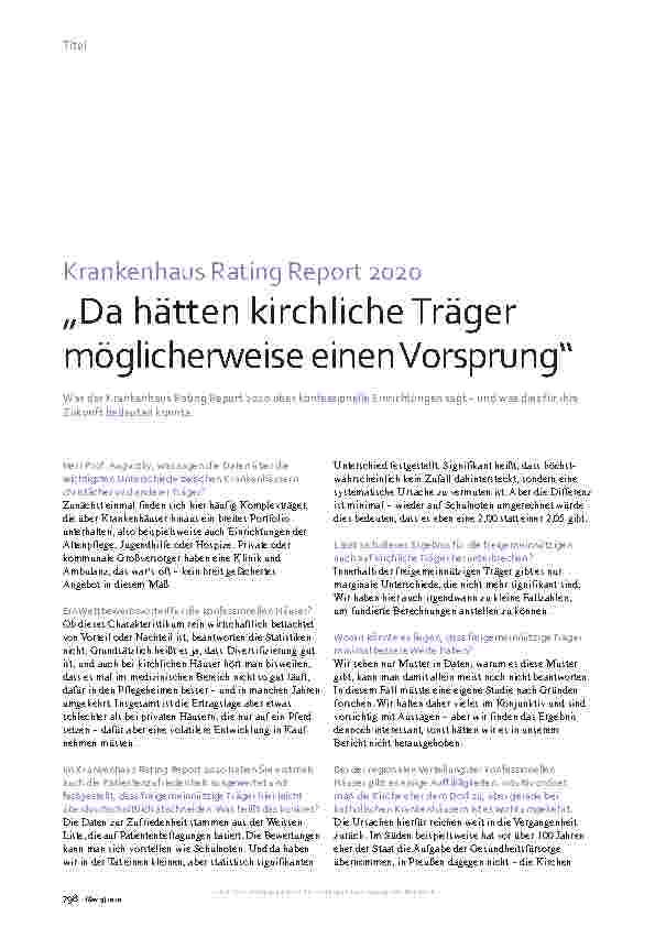 Vorschauseite 1: Krankenhaus Rating Report 2020 „Da hätten kirchliche Träger möglicherweise einen Vorsprung“