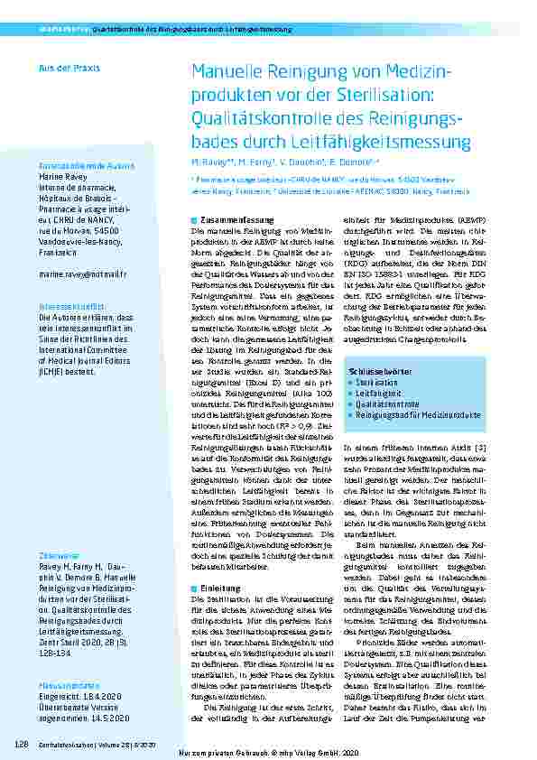 Vorschauseite 1: Manuelle Reinigung von Medizinprodukten vor der Sterilisation: Qualitätskontrolle des Reinigungsbades durch Leitfähigkeitsmessung.