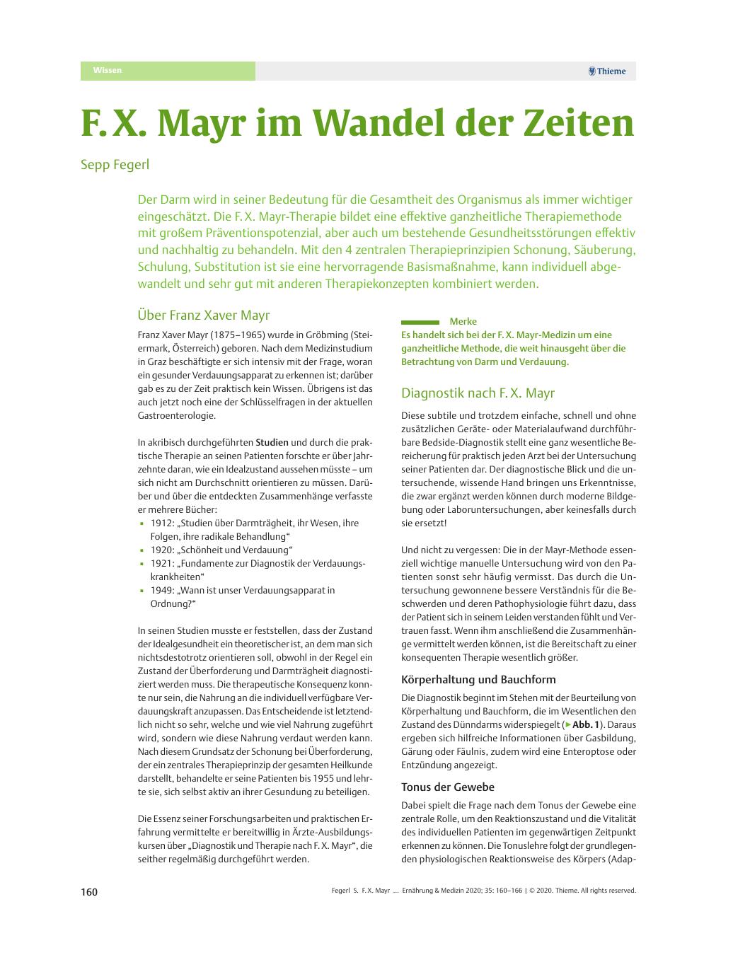 Vorschauseite 1: F. X. Mayr im Wandel der Zeiten
