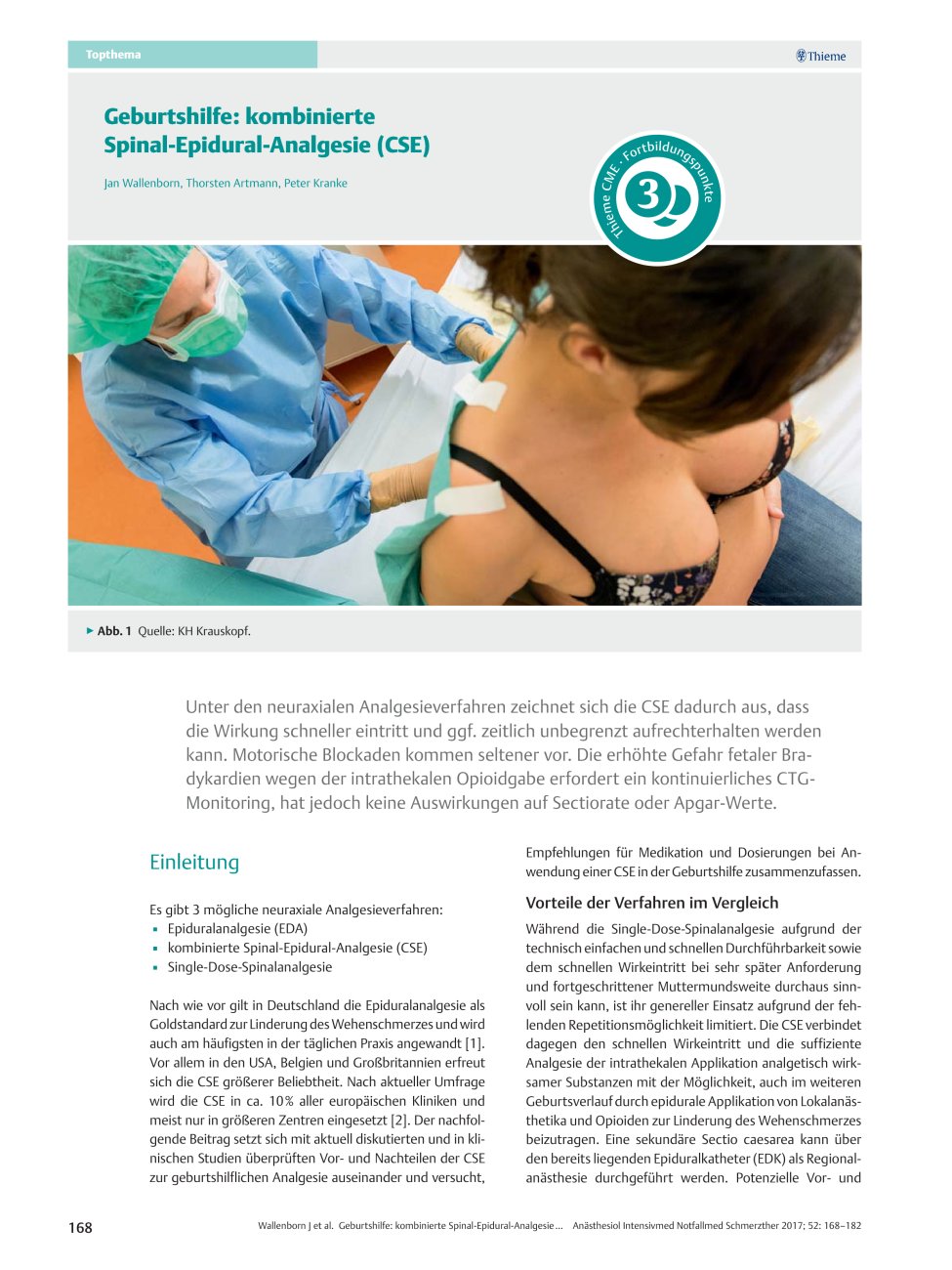 Vorschauseite 1: Geburtshilfe: kombinierte Spinal-Epidural-Analgesie (CSE)