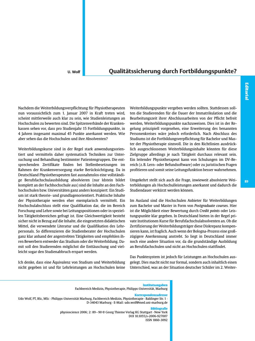 Vorschauseite 1: Qualitätssicherung durch Fortbildungspunkte?