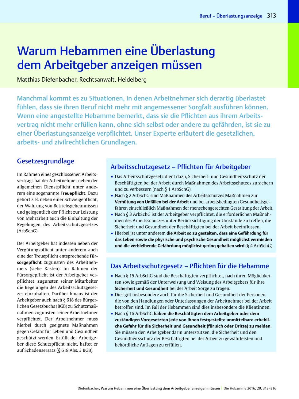 Vorschauseite 1: Warum Hebammen eine Überlastung dem Arbeitgeber anzeigen müssen