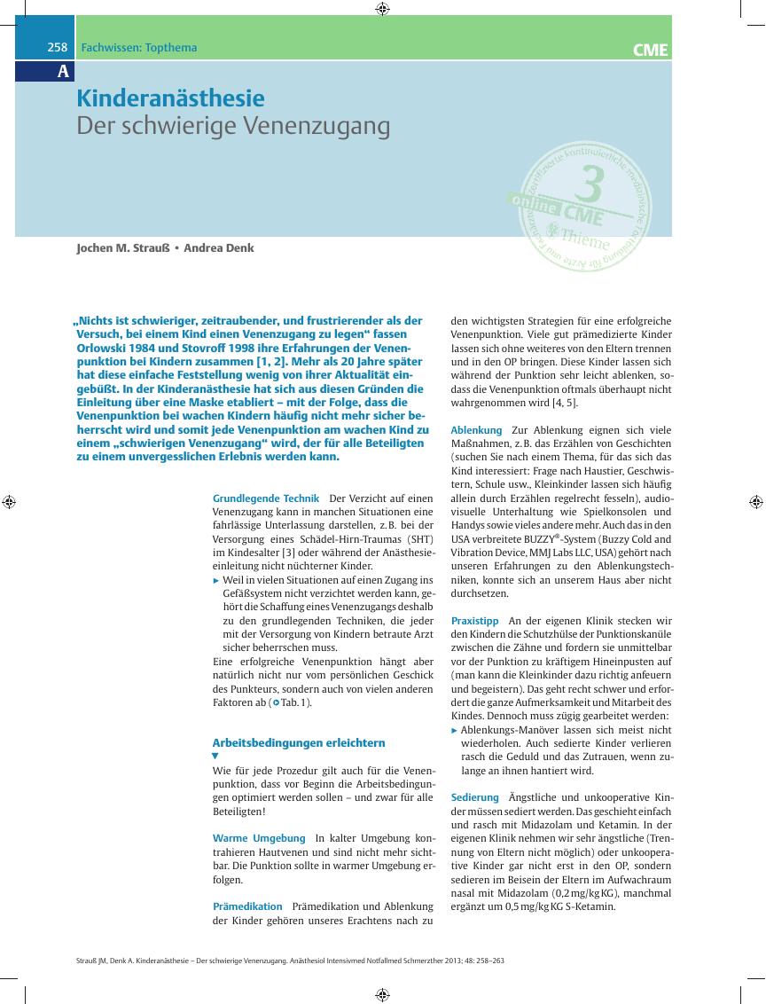Vorschauseite 1: Kinderanästhesie – Der schwierige Venenzugang