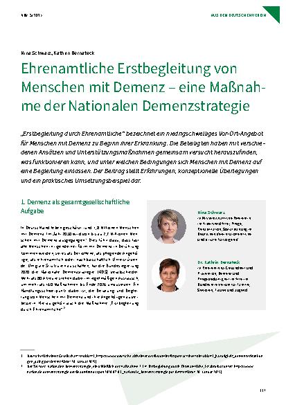 Vorschauseite 1: Ehrenamtliche Erstbegleitung von Menschen mit Demenz – eine Maßnahme der Nationalen Demenzstrategie