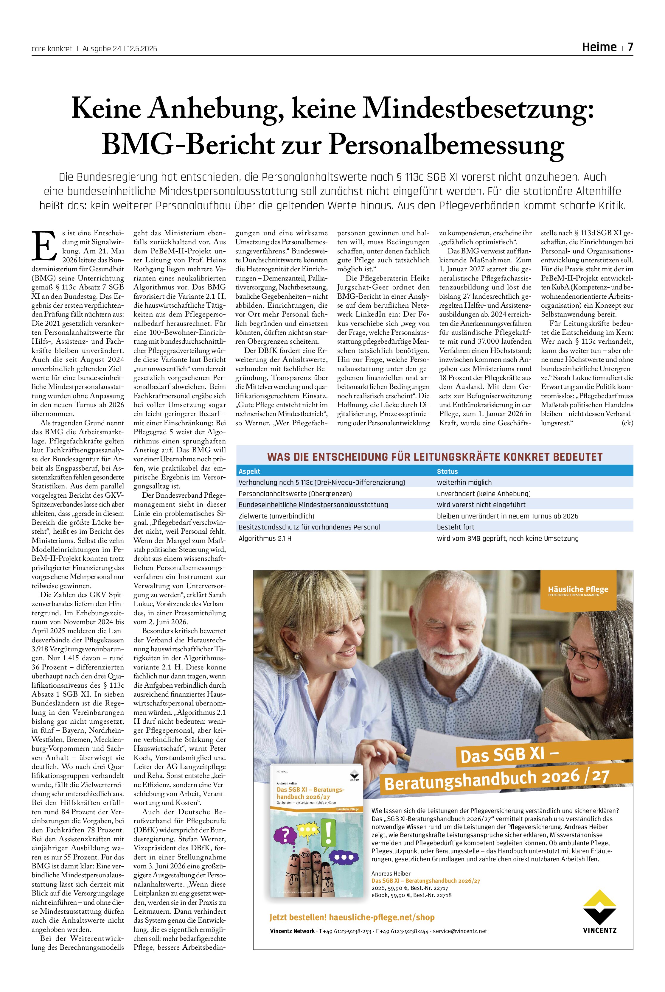Vorschauseite 1: Keine Anhebung, keine Mindestbesetzung: BMG-Bericht zur Personalbemessung