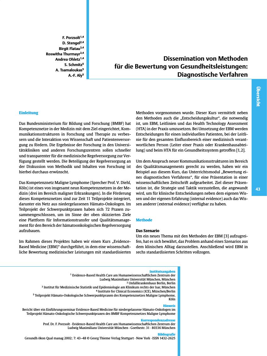 Vorschauseite 1: Dissemination von Methoden für die Bewertung von Gesundheitsleistungen: Diagnostische Verfahren