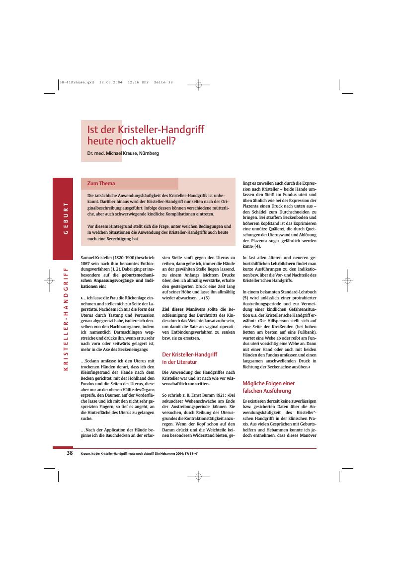 Vorschauseite 1: Ist der Kristeller-Handgriff heute noch aktuell?