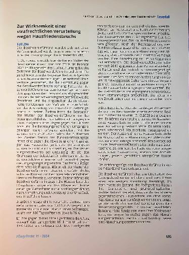 Vorschauseite 1: Zur Wirksamkeit einer strafrechtlichen Verurteilung wegen Hausfriedensbruchs.