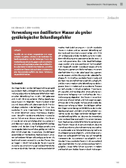 Vorschauseite 1: Verwendung von destilliertem Wasser als grober gynäkologischer Behandlungsfehler