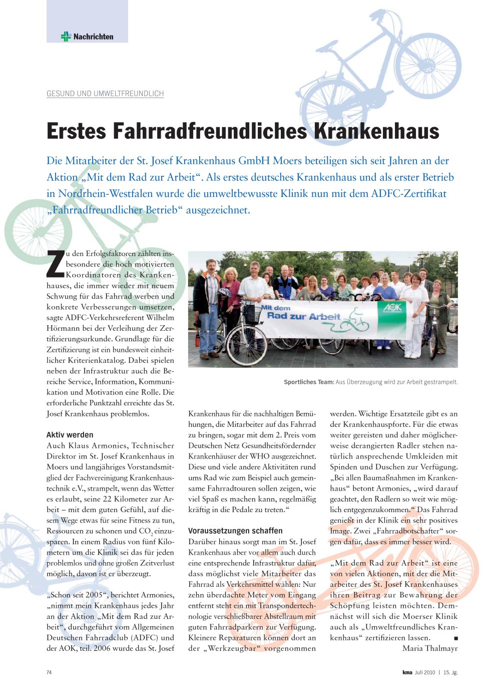 Vorschauseite 1: Erstes Fahrradfreundliches Krankenhaus