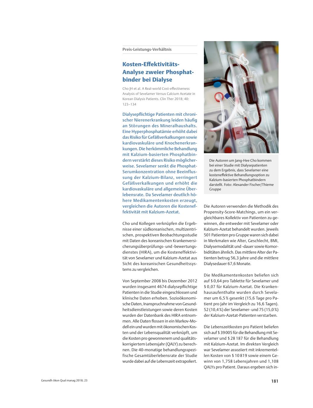 Vorschauseite 1: Preis-Leistungs-Verhältnis – Kosten-Effektivitäts-Analyse zweier Phosphatbinder bei Dialyse