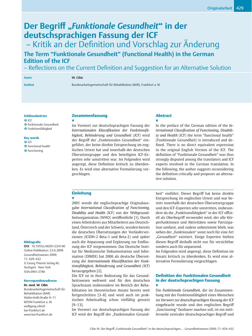 Vorschauseite 1: Der Begriff? Funktionale Gesundheit? in der deutschsprachigen Fassung der ICF