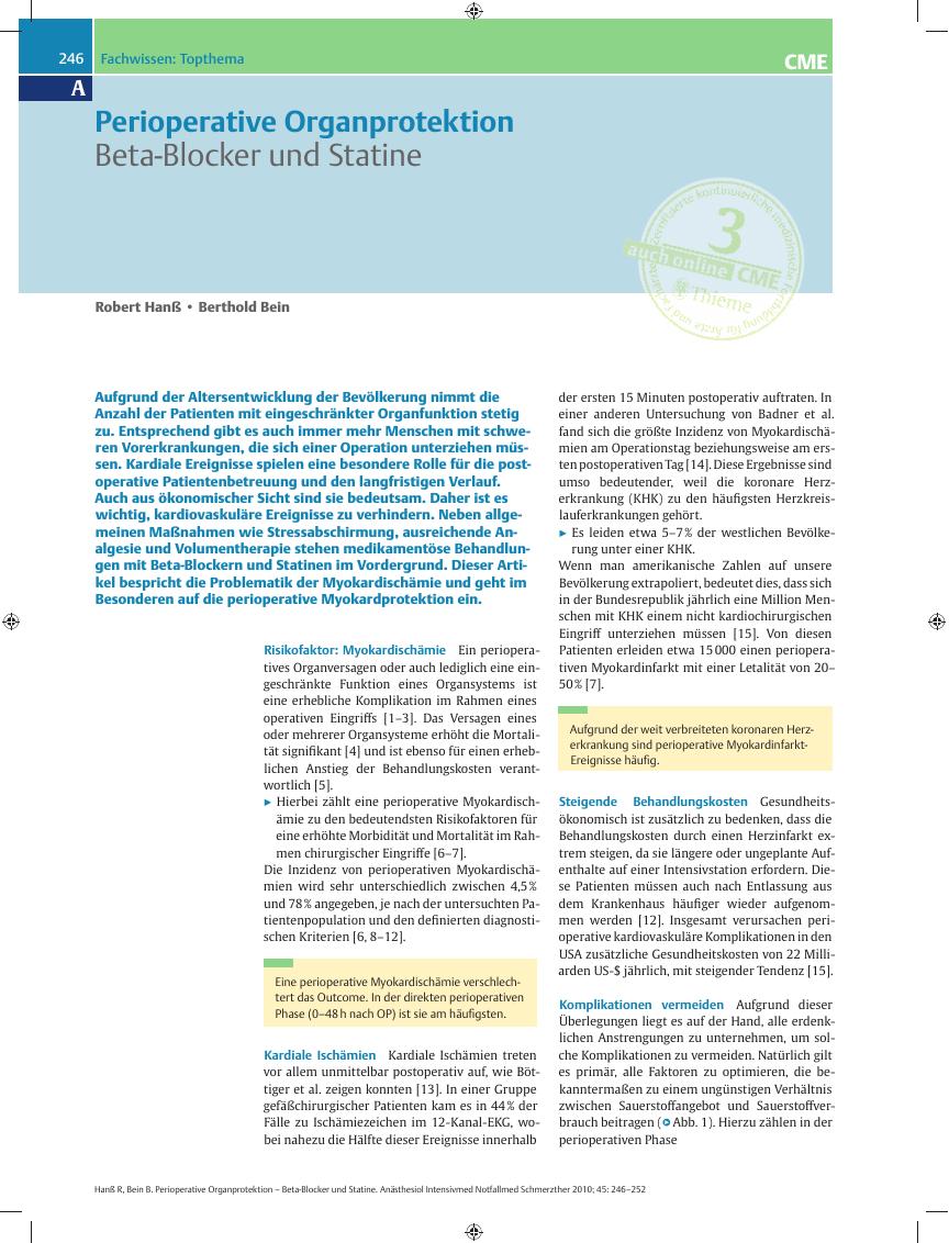Vorschauseite 1: Perioperative Organprotektion – Beta-Blocker und Statine