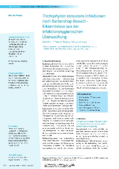 Vorschauseite 1: Trichophyton tonsurans-Infektionen nach Barbershop-Besuch – Erkenntnisse aus der infektionshygienischen Überwachung