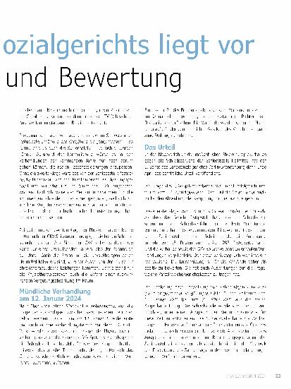 Vorschauseite 2: Das Urteil des Landessozialgerichts liegt vor. Rückblick und Bewertung.