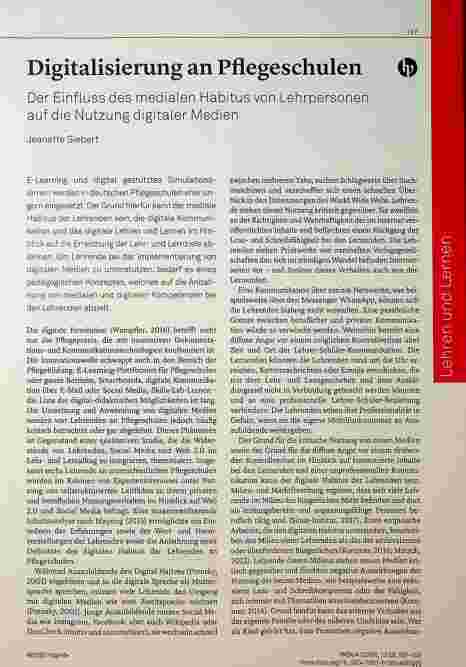 Vorschauseite 1: Digitalisierung an Pflegeschulen - Der Einfluss des medialen Habitus von Lehrpersonen auf die Nutzung digitaler Medien