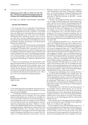 Vorschauseite 1: Verletzung von Art. 2 Abs. 2 S. 2 GG i. V. m. Art. 104 Abs. 1 GG durch verspätete Entscheidung über die Fortdauer der Unterbringung im Maßregelvollzug