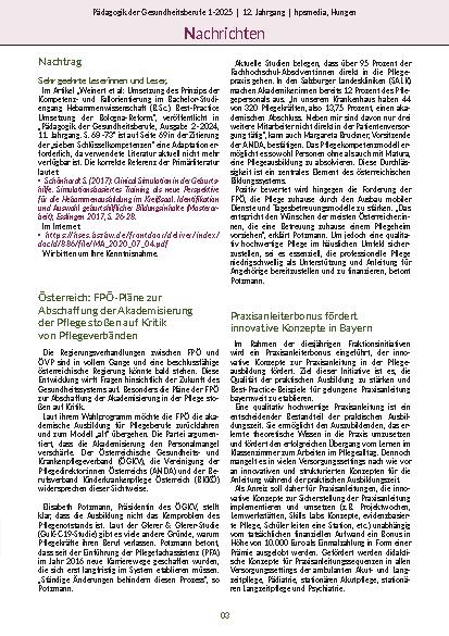 Vorschauseite 5: Pädagogik der Gesundheitsberufe 1-2025