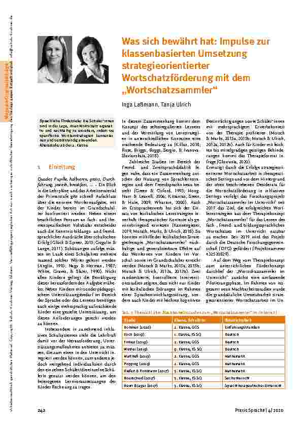 Vorschauseite 1: Was sich bewährt hat: Impulse zur klassenbasierten Umsetzung strategieorientierter Wortschatzförderung mit dem „Wortschatzsammler“