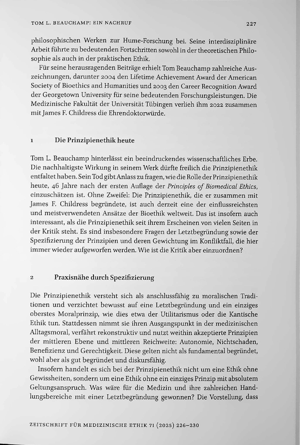 Vorschauseite 2: Tom L. Beauchamp: Ein Nachruf