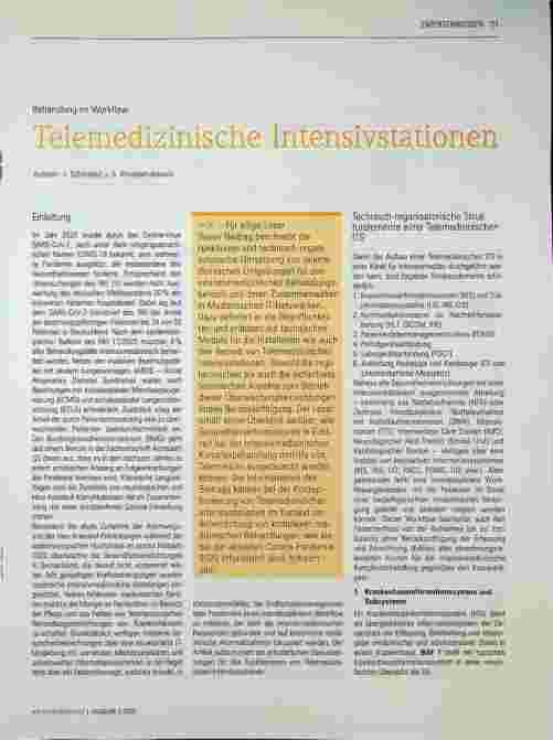 Vorschauseite 1: Behandlung im Workflow Telemedizinischer Intensivstationen