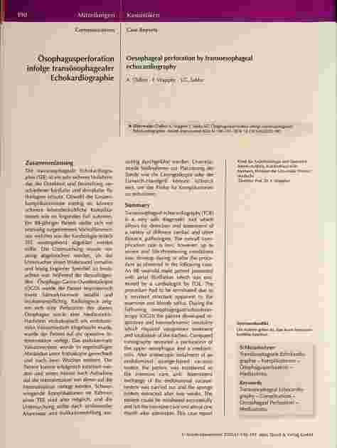 Vorschauseite 1: Ösophagusperforation infolge transösophagealer Echokardiographie