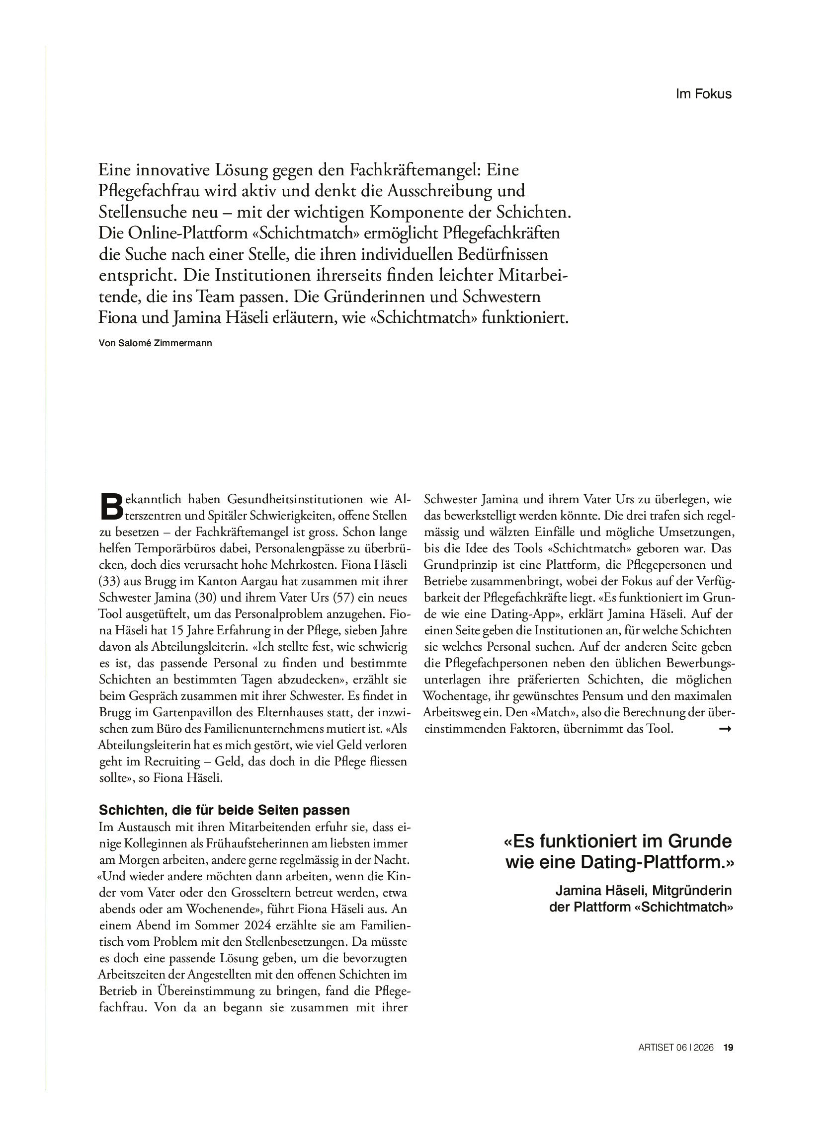 Vorschauseite 2: Wenn Schichtarbeit matcht