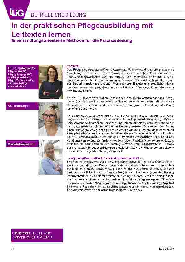 Vorschauseite 1: In der praktischen Pflegeausbildung mit Leittexten lernen. Eine handlungsorientierte Methode für die Praxisanleitung.