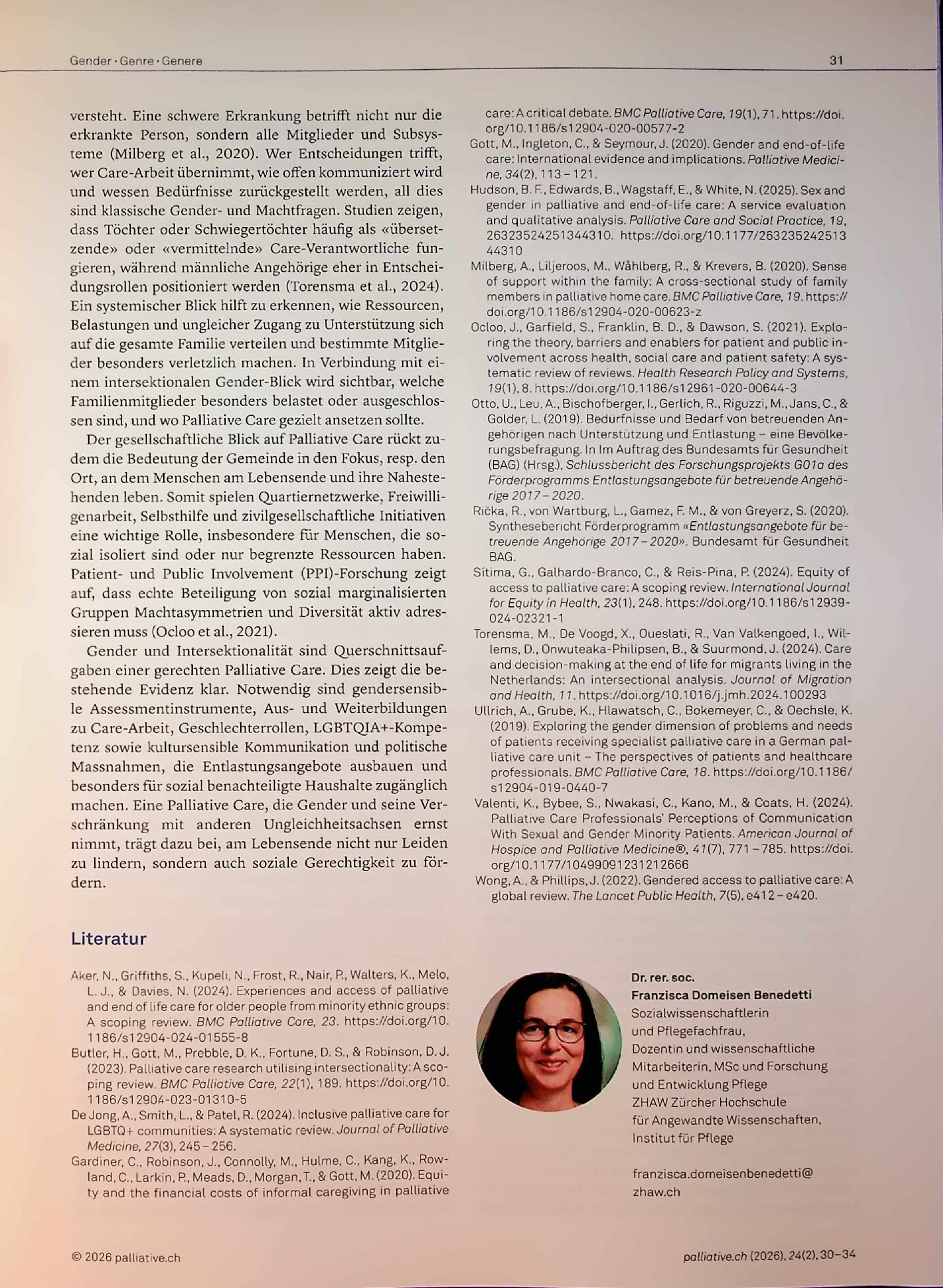 Vorschauseite 2: Gender und Palliative Care aus Sicht einer Sozialwissenschaftlerin