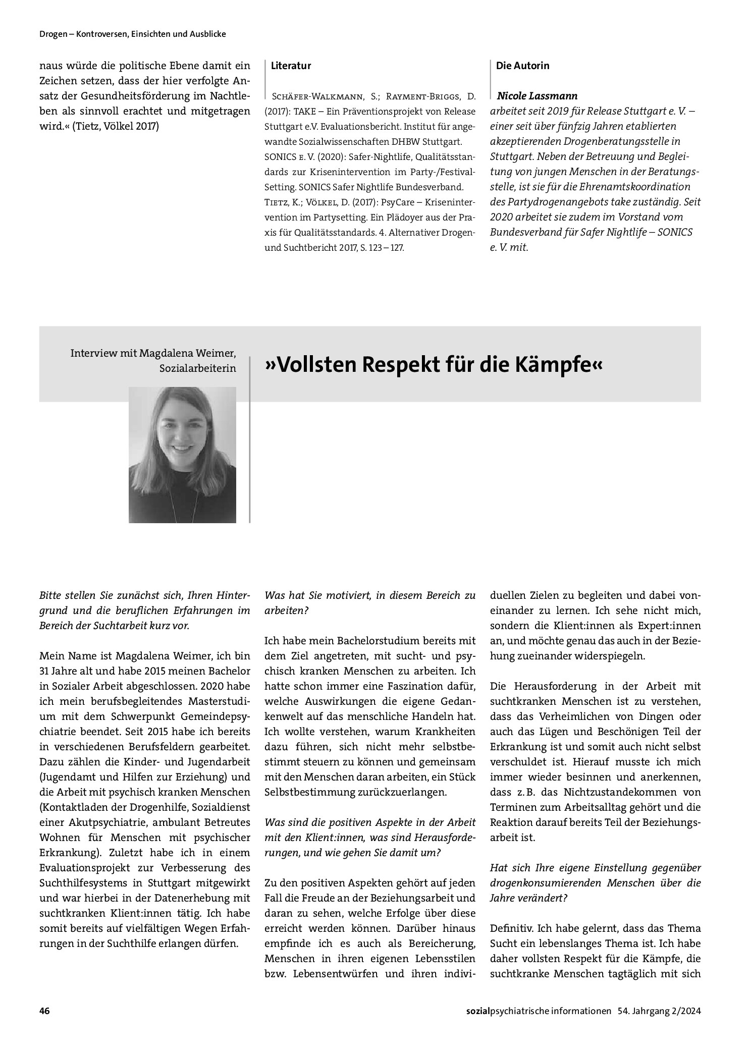 Vorschauseite 1: Interview mit Magdalena Weimer, Sozialarbeiterin »Vollsten Respekt für die Kämpfe«