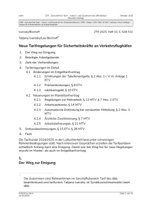 Vorschauseite 1: Neue Tarifregelungen für Sicherheitskräfte an Verkehrsflughäfen