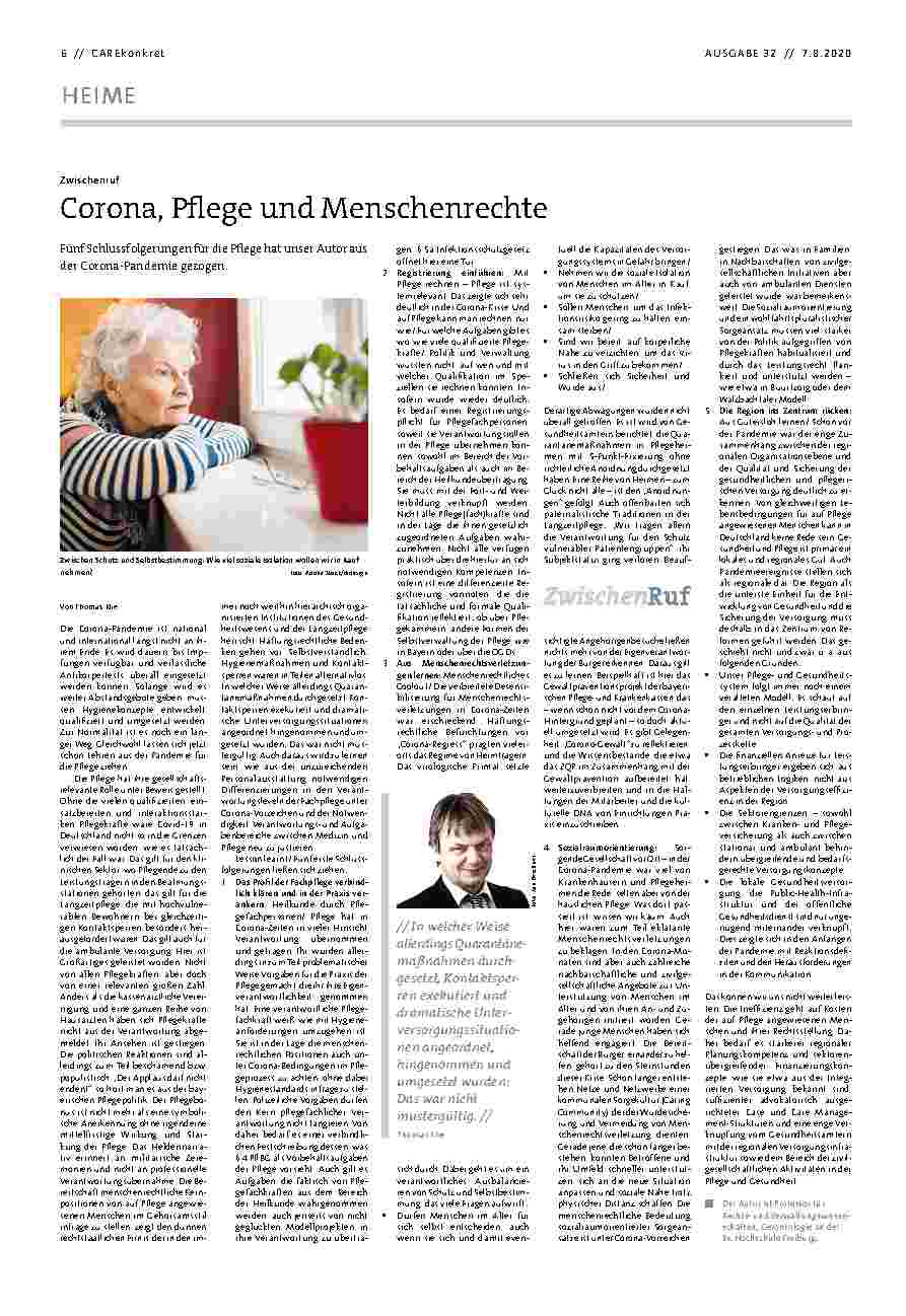 Vorschauseite 1: Corona, Pflege und Menschenrechte
