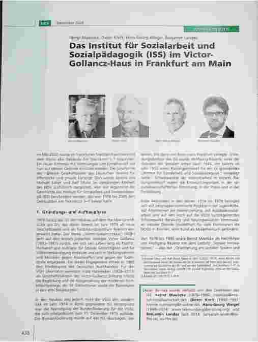Vorschauseite 1: Das Institut für Sozialarbeit und Sozialpädagogik (BSS) im Victor Gollancz-Haus in Frankfurt am Main.
