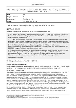Vorschauseite 1: Zum Widerruf der Registrierung – §§ 27 Abs. 1, 32 BtOG