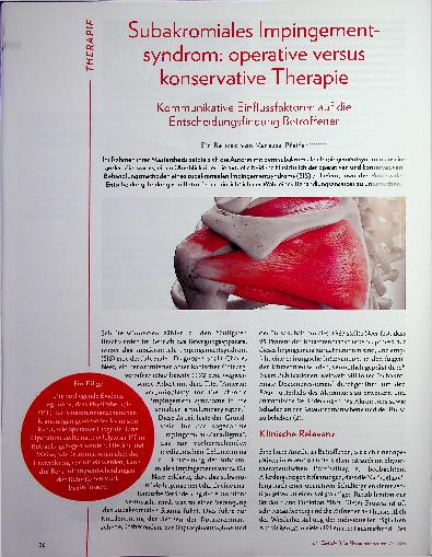 Vorschauseite 1: Subakromiales Impingement-Syndrom: operative versus konservative Therapie. Kommunikative Einflussfaktoren auf die Entscheidungsfindung Betroffener.