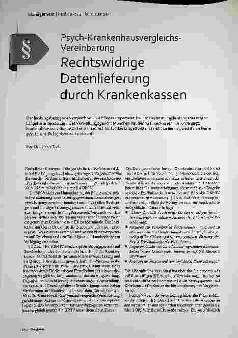 Vorschauseite 1: Psych-Krankenhausvergleichs-Vereinbarung Rechtswidrige Datenlieferung durch Krankenkassen