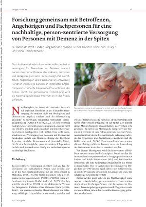 Vorschauseite 1: Forschung gemeinsam mit Betroffenen, Angehörigen und Fachpersonen für eine nachhaltige, person-zentrierte Versorgung von Personen mit Demenz in der Spitex