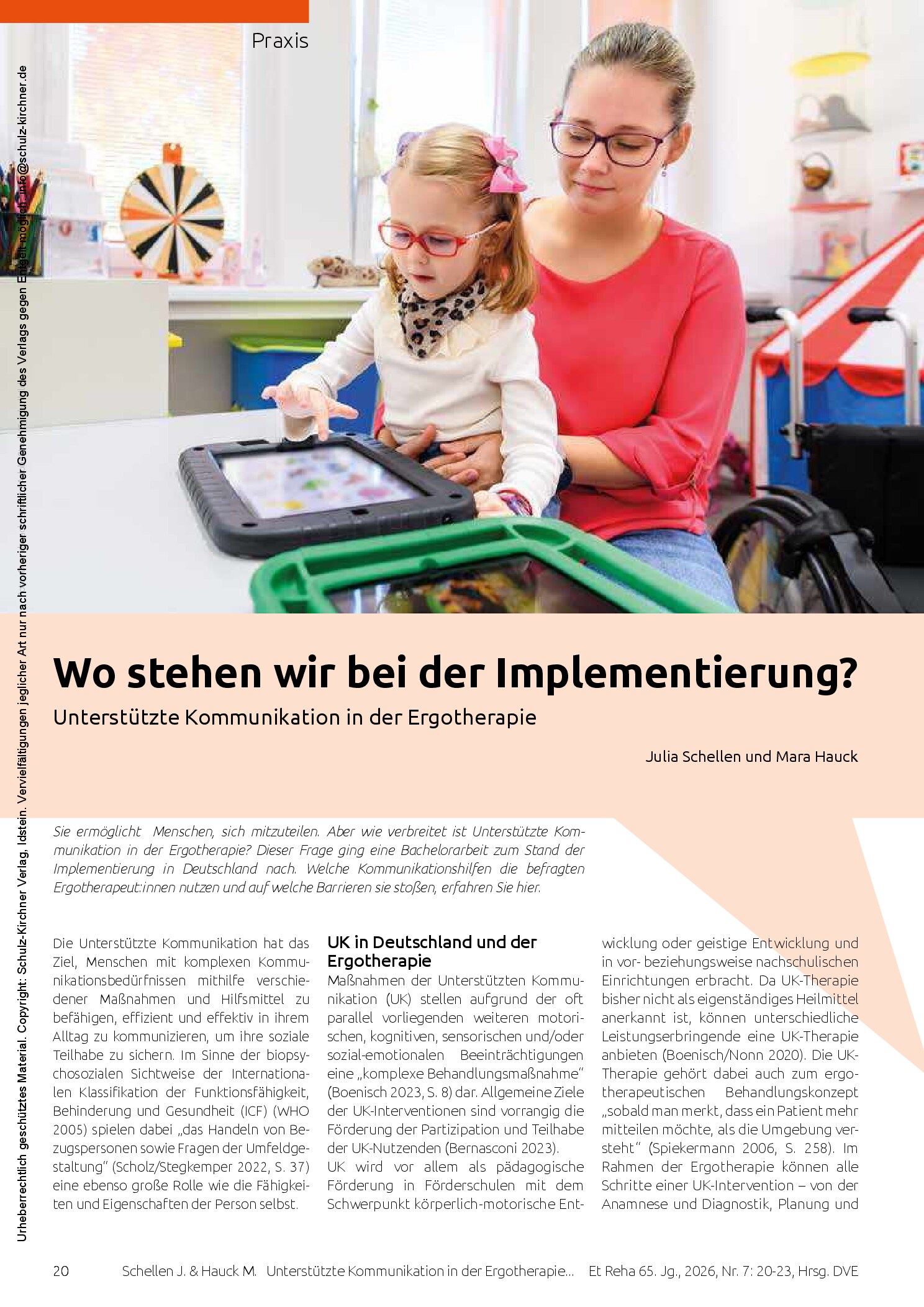 Vorschauseite 1: Wo stehen wir bei der Implementierung? Unterstützte Kommunikation in der Ergotherapie