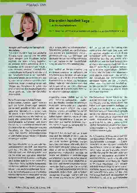 Vorschauseite 1: Die ersten hundert Tage ... als DVE-Geschäftsführerin. Am 1. November 2019 trat Anja Baumann offiziell ihr Amt als Geschäftsführerin an.